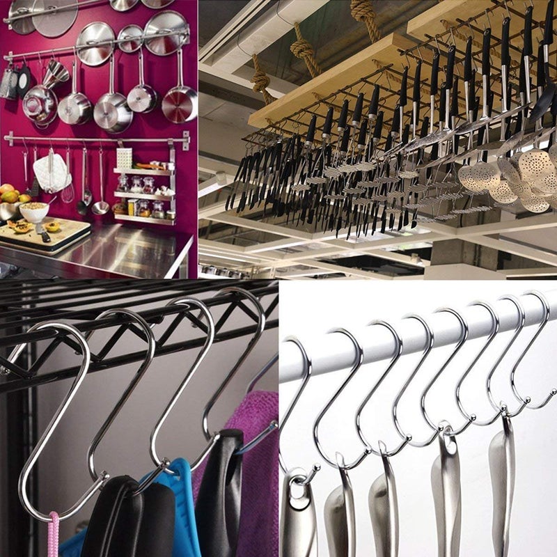 LOYMR 16 Pack 4.7 Inches Extra Large S Shape Hooksâ€“ Heavy Duty Multi-Purpose Hangers for Kitchen Utensils, Plants, Bird Cages, Curtains, Towels, Clothes & More (Silver) - Image 5